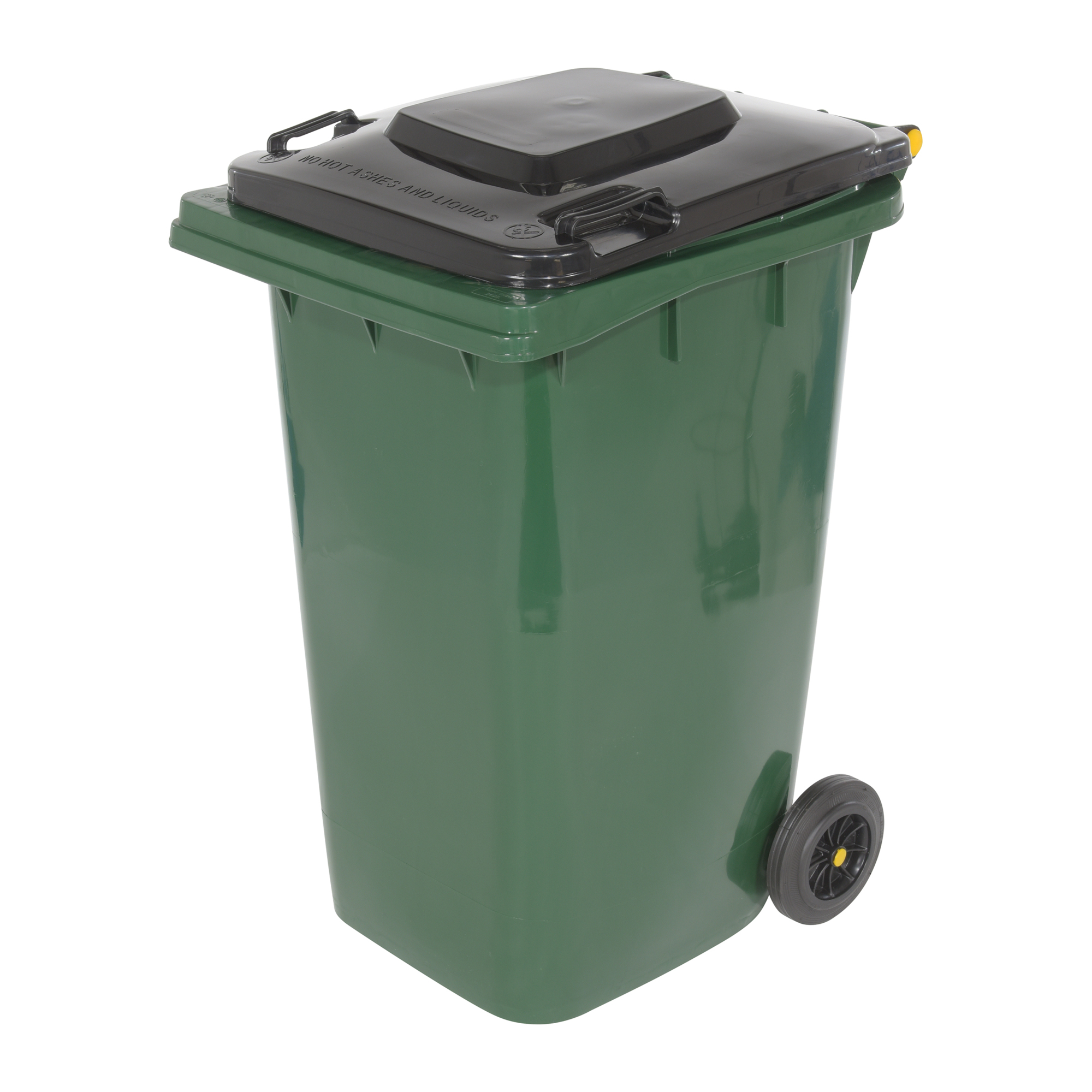 Vestil Polyethylene Trash Can - 64 Gal., Green, Hinged Lid, Wheels, Model# TH-64-GRN